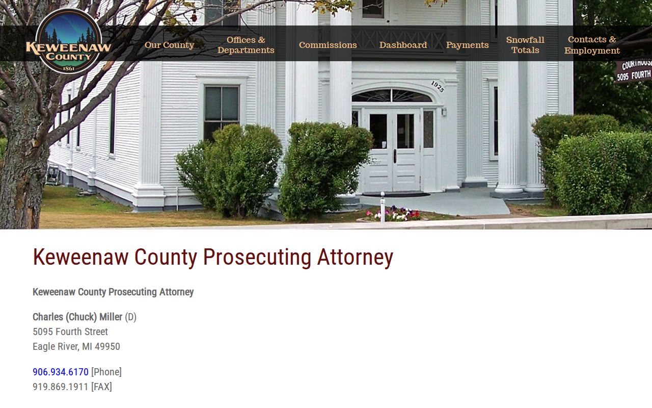 Keweenaw County prosecutor information tied to criminal court cases