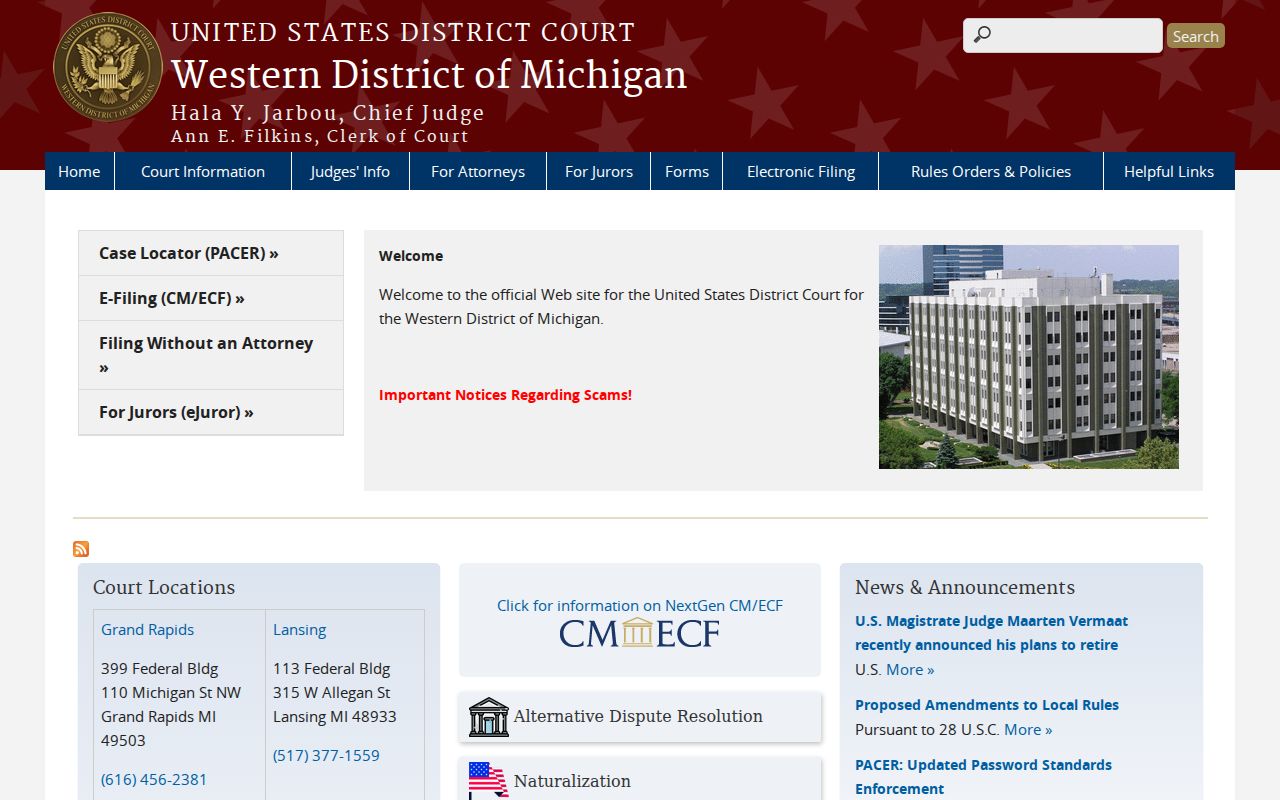 Federal court coverage for Keweenaw County criminal history