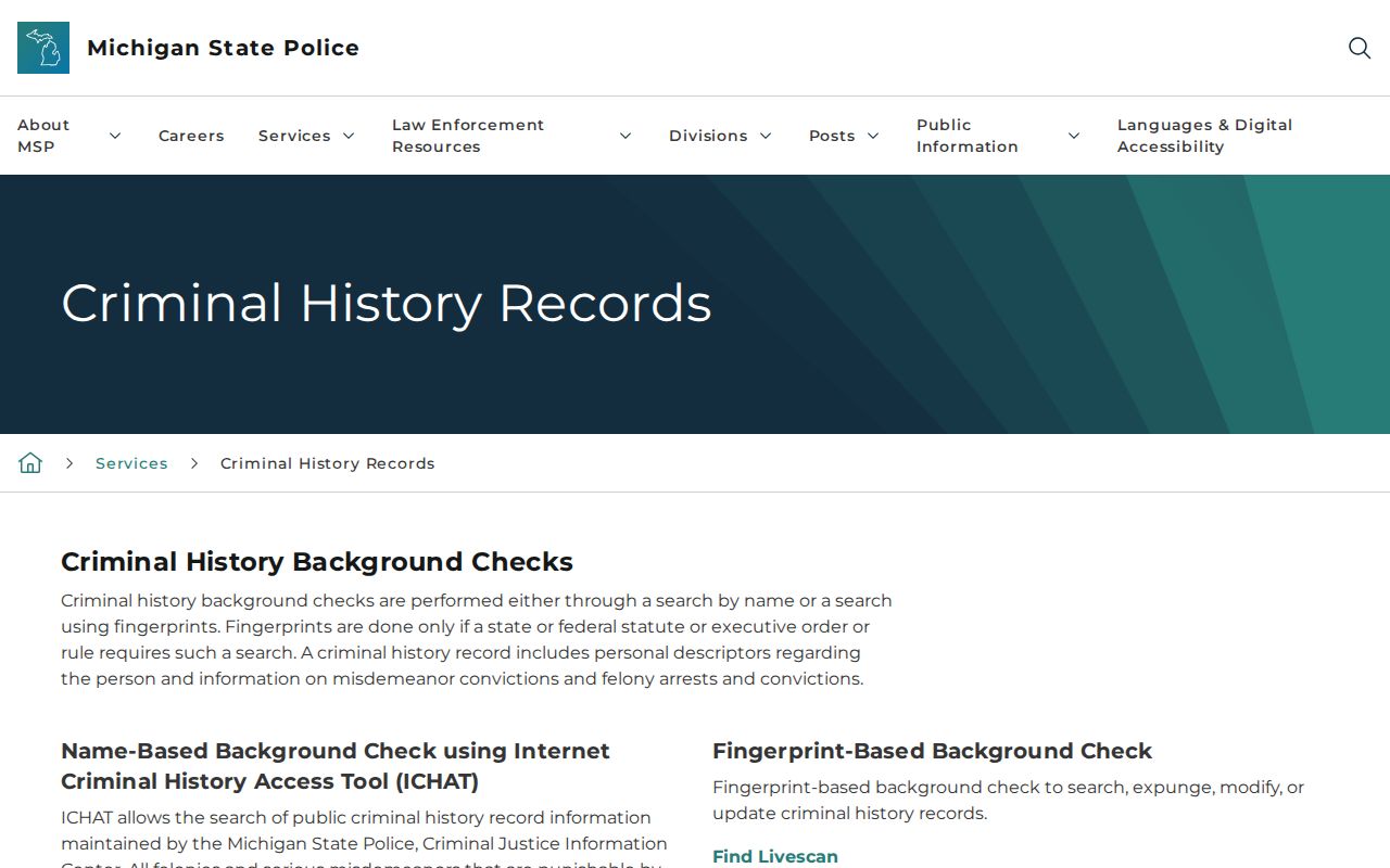 Keweenaw County criminal history products from Michigan State Police