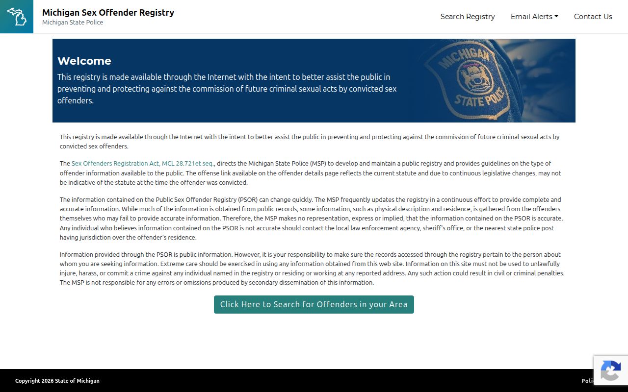 Keweenaw County sex offender lookup fields on Michigan PSOR