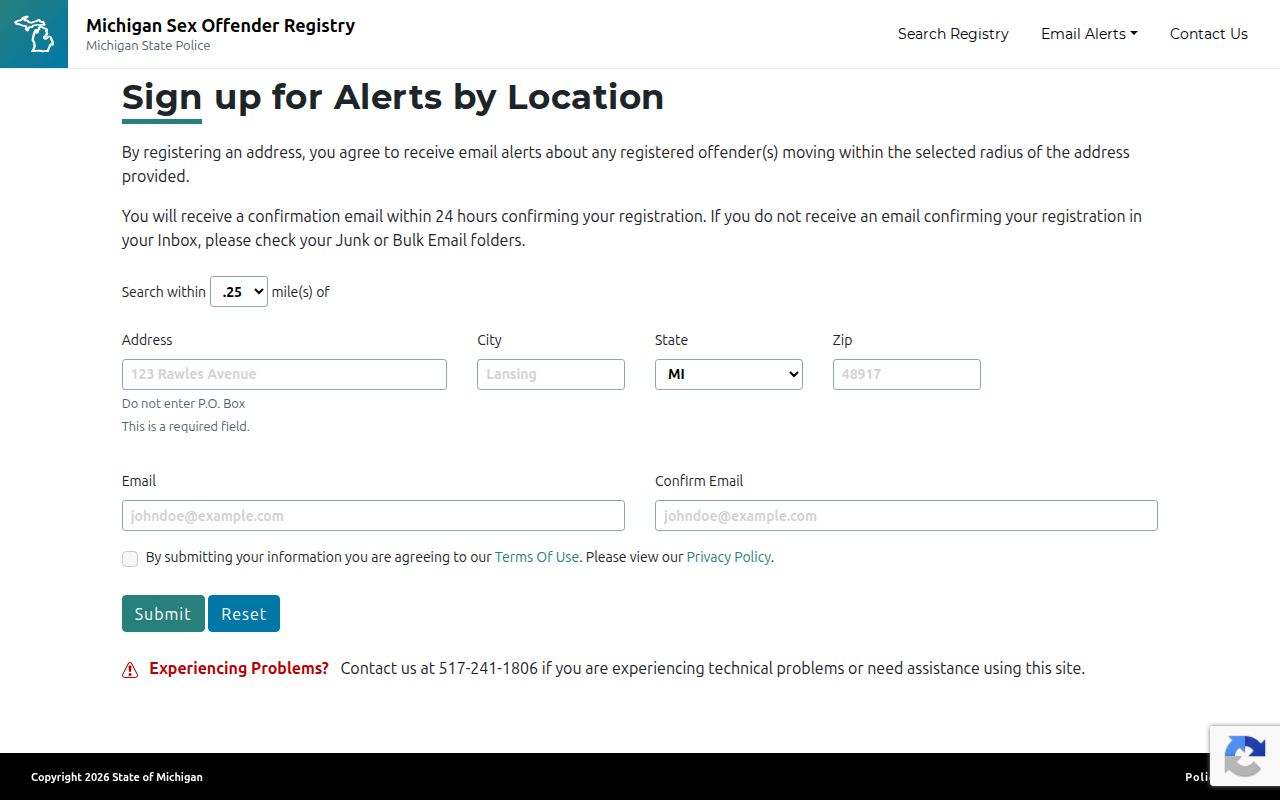 Keweenaw County sex offender registry proximity alert form